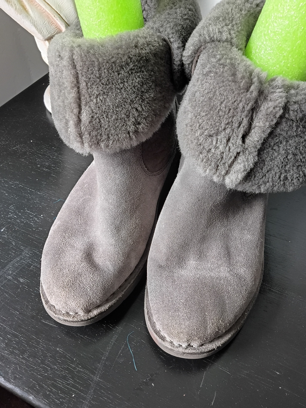 UGG Gray Suede Shearling Cuff Short Boots